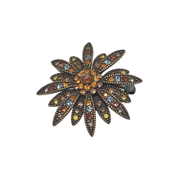 JOAN RIVERS SMALL AUTUMN COLORED CRYSTAL SUNBURST FLOWER BROOCH - Picture 10 of 14